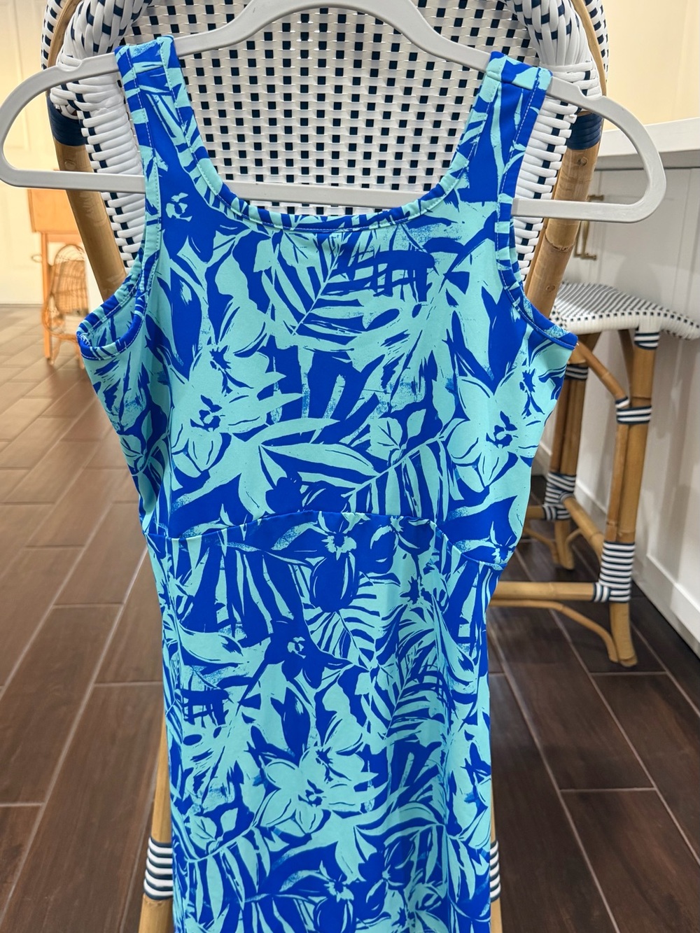 Columbia PFG Girls Large 14/16 Freezer Dress Blue Tropical Palm Floral Athletic